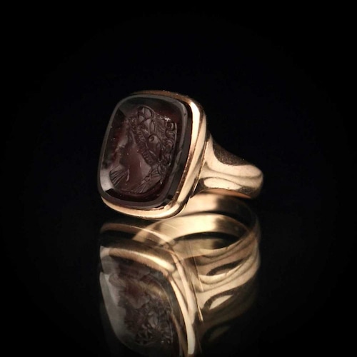 Antique Cameo Signet Ring [10kt Gold - Carnelian] [~1920s Edwardian]