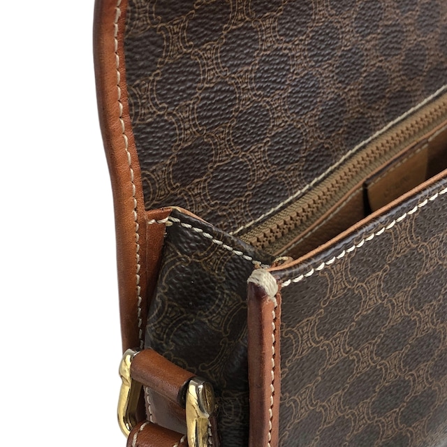 CELINE セリーヌ マカダム ショルダーバッグ ブラウン ブラゾン型押し レザー vintage ヴィンテージ オールド gkrb2t