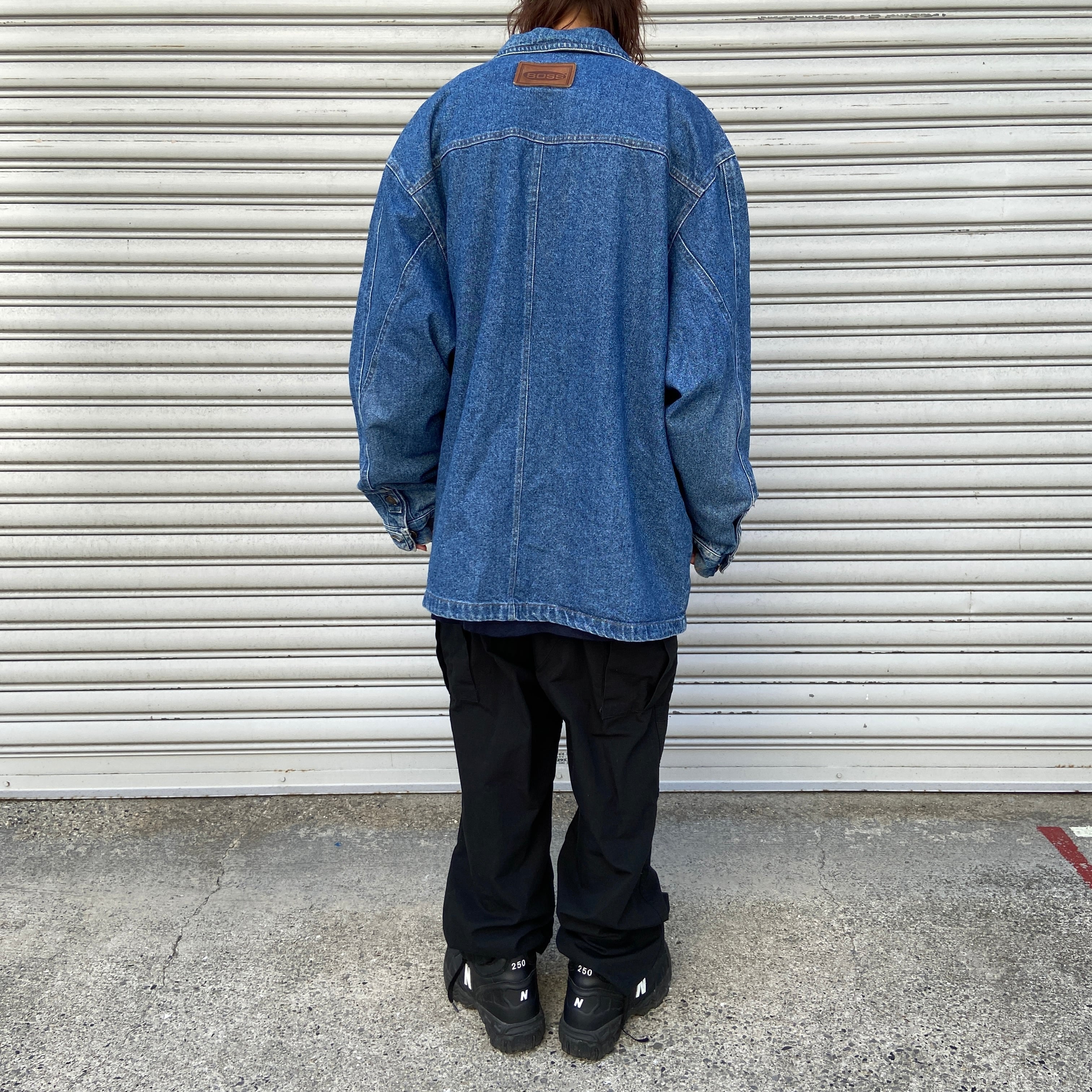【FREAKY】ブラック デニム 刺繍 ロゴ ルーズ カバーオール 90s