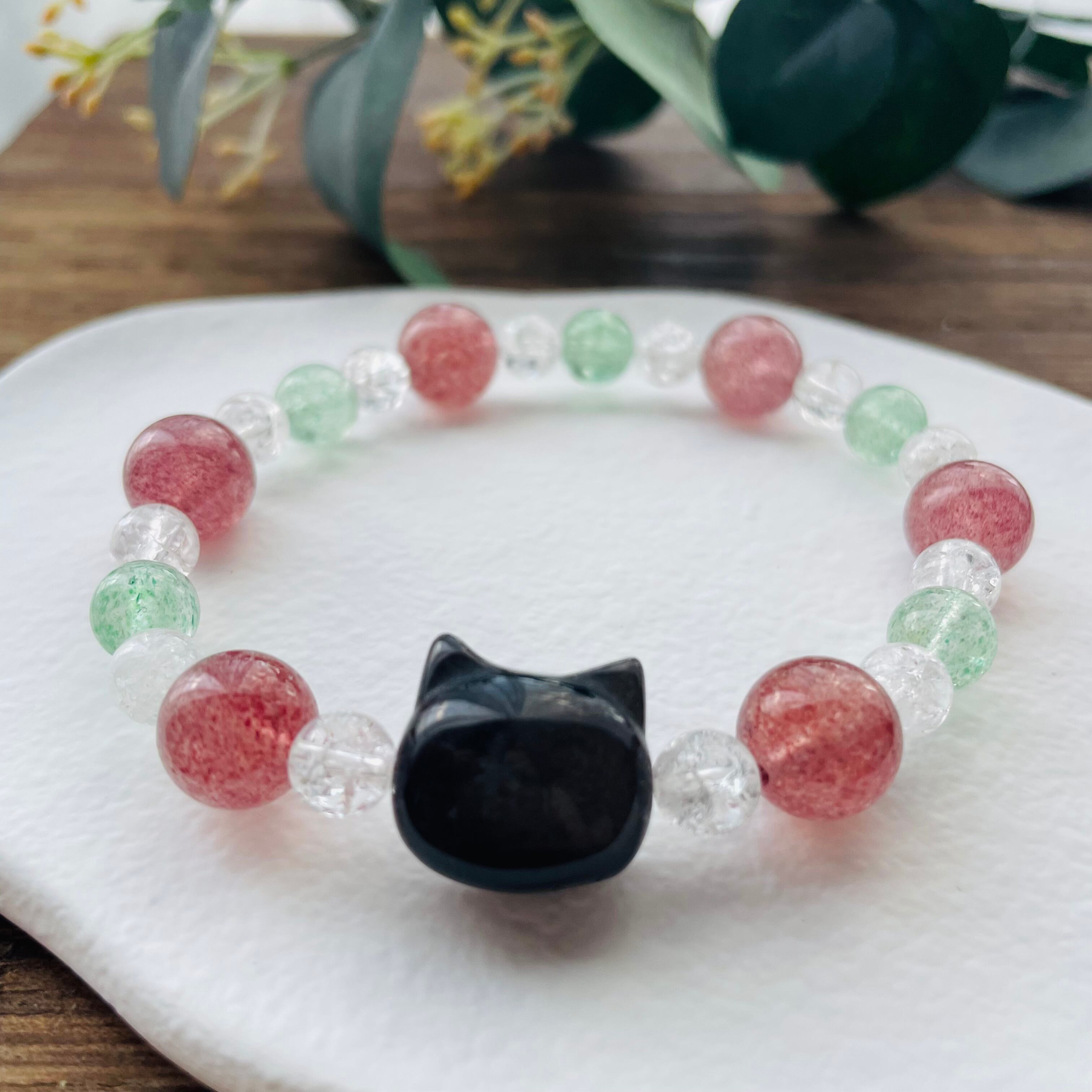 41224-⑥猫×パワーストーン|ブレスレット|集中力UP| 猫雑貨 猫モチーフ 猫グッズ アクセサリー 天然石 プレゼント ギフト レディース