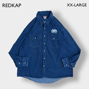 RED KAP デニムシャツ ワークシャツ フラップポケット 企業系 企業ロゴ ワンポイント 濃紺 インディゴ 刺繍 XXL ビッグシルエット レッドキャップ us古着