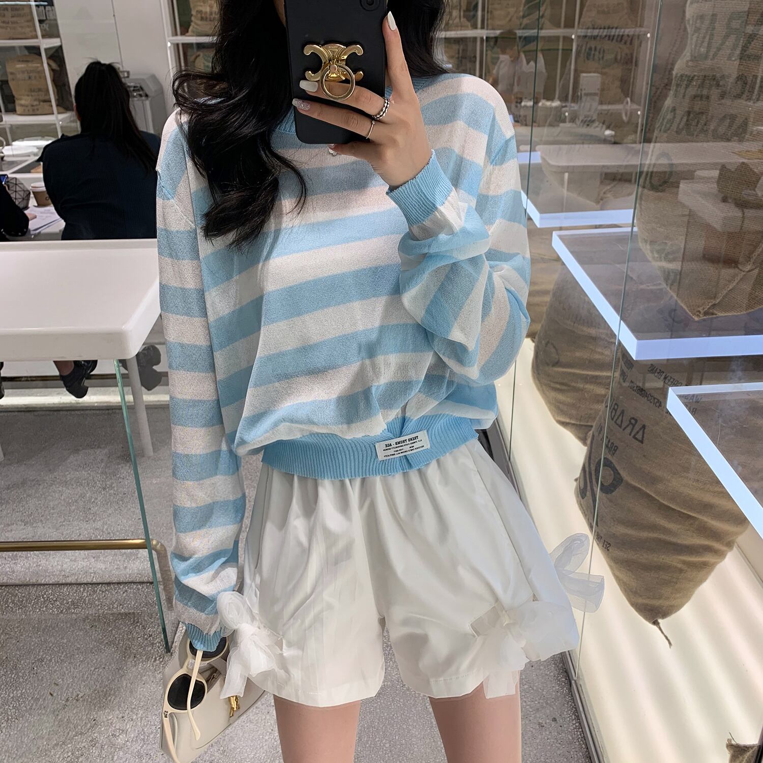 サマースタイルストライプセーター 薄手トップス 大人ガーリー スウィート キュート カジュアル 夏物 6Du_Shop_Women4828971051