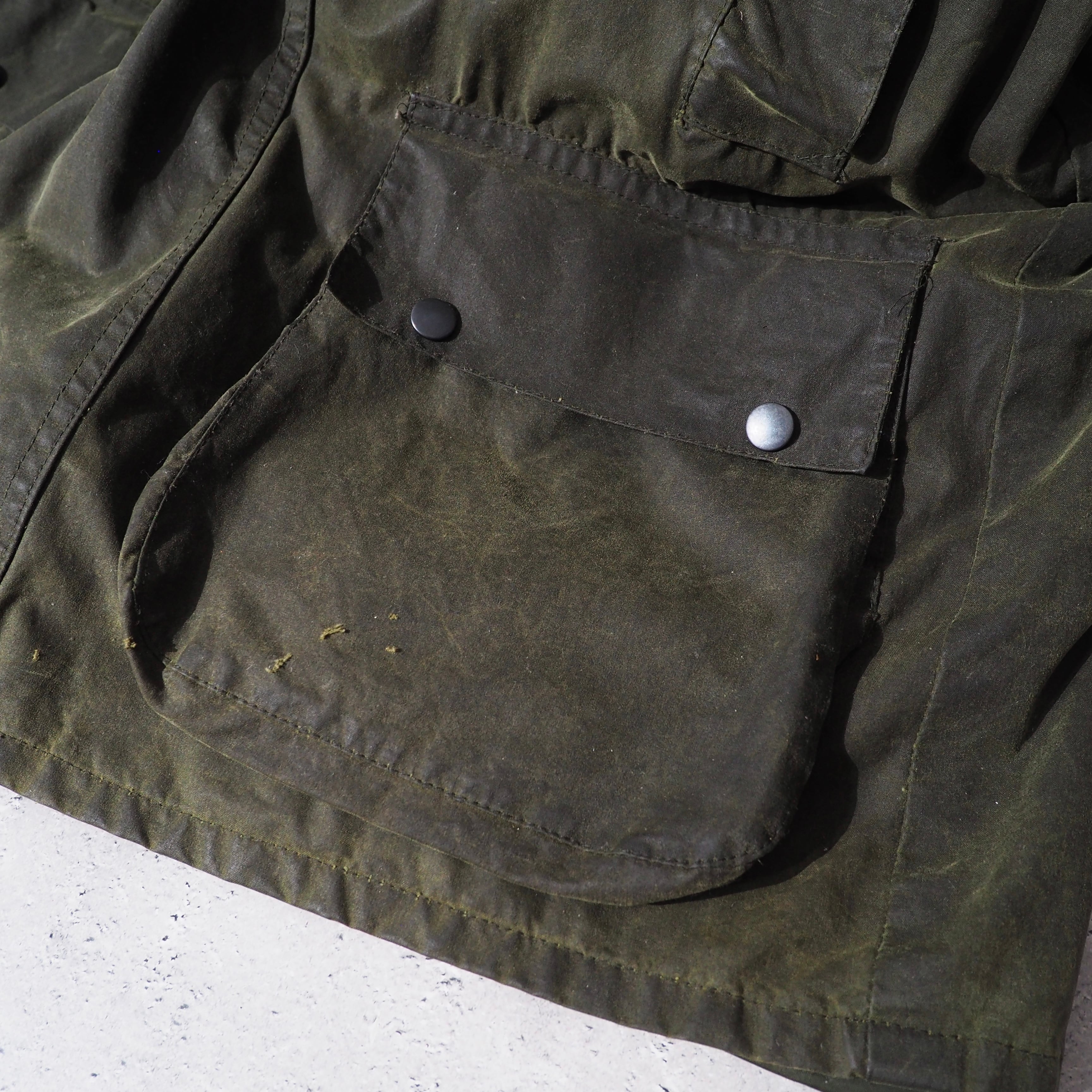 " Miller & Simons - made in England " Beautiful Olive green color vintage oiled jacket