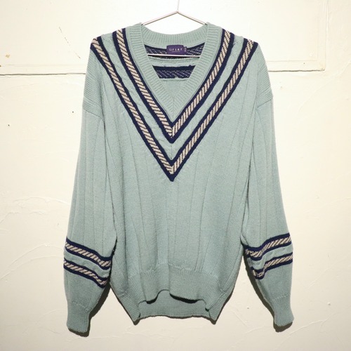 Vneck Wool Knit Sweater Light Blue