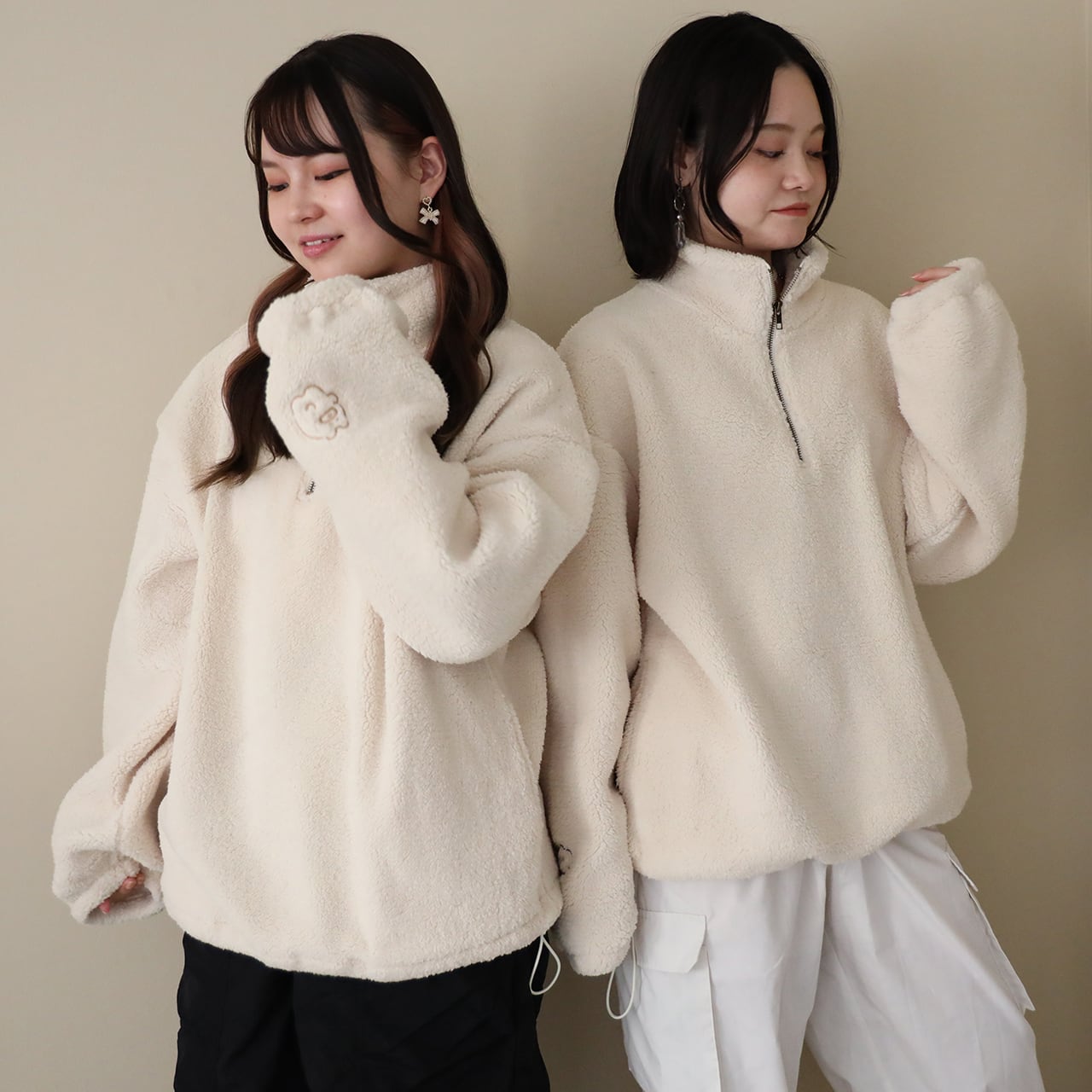 ウサクマのモコモコハーフジップ /ネイビー（MK-406） | もくもく