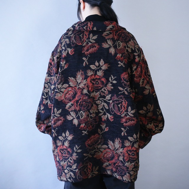 dark flower beautiful pattern over silhouette weaving jacket
