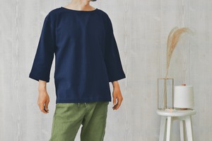 七分シャツ 裾フラット navy
