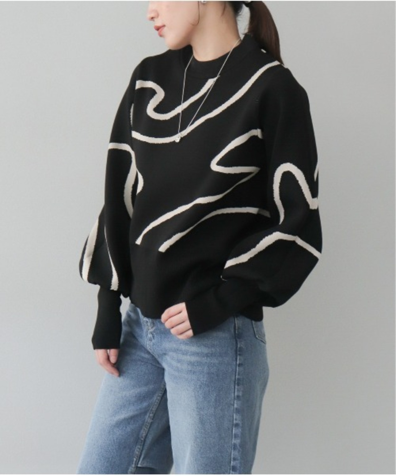 OI43086 ミラノリブラインジャガードプルオーバー black