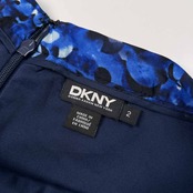 DKNY ダナキャランニューヨーク 総柄 フレア シルク スカート サイズ 2 /ブラック×ブルー/オンワード樫山
