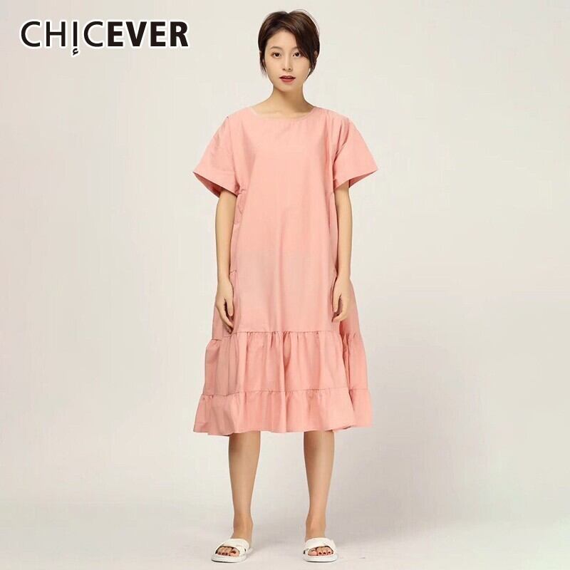 CHICEVER春の女性のドレスOネック半袖カスケードフリルルーズAラインミッドカーフドレス2020タイド ショート ハーフスリーブ スプリング 春物 6base547553918702