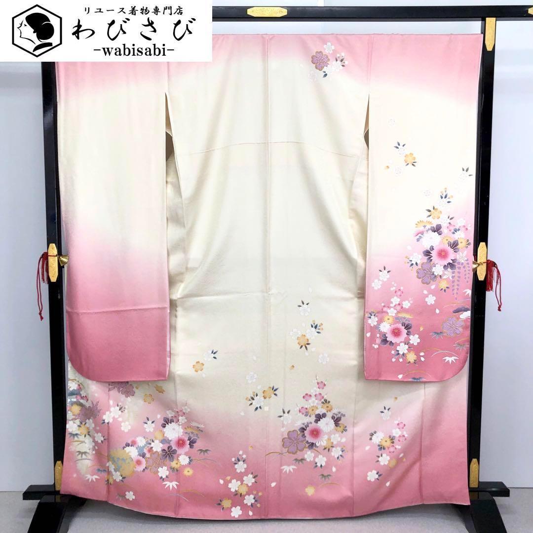 金通し　金駒刺繍　桜花模様　枝垂れ桜　振袖　着物　013a p 金通し 金駒刺繍 桜花模様 枝垂れ桜 振袖 着物 013a p
