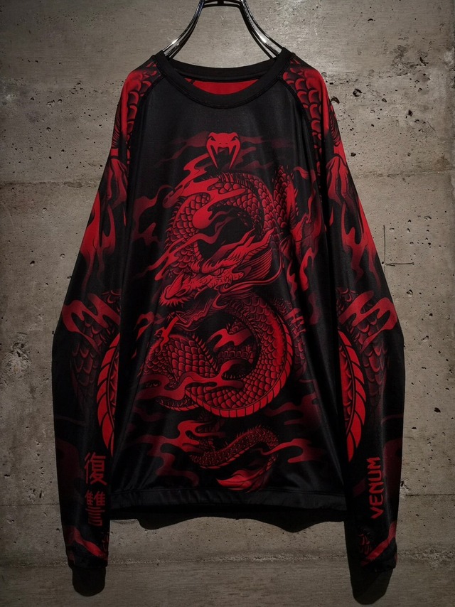 【Caka】Red x Black Coloring Dragon Design L/S T-Shirt
