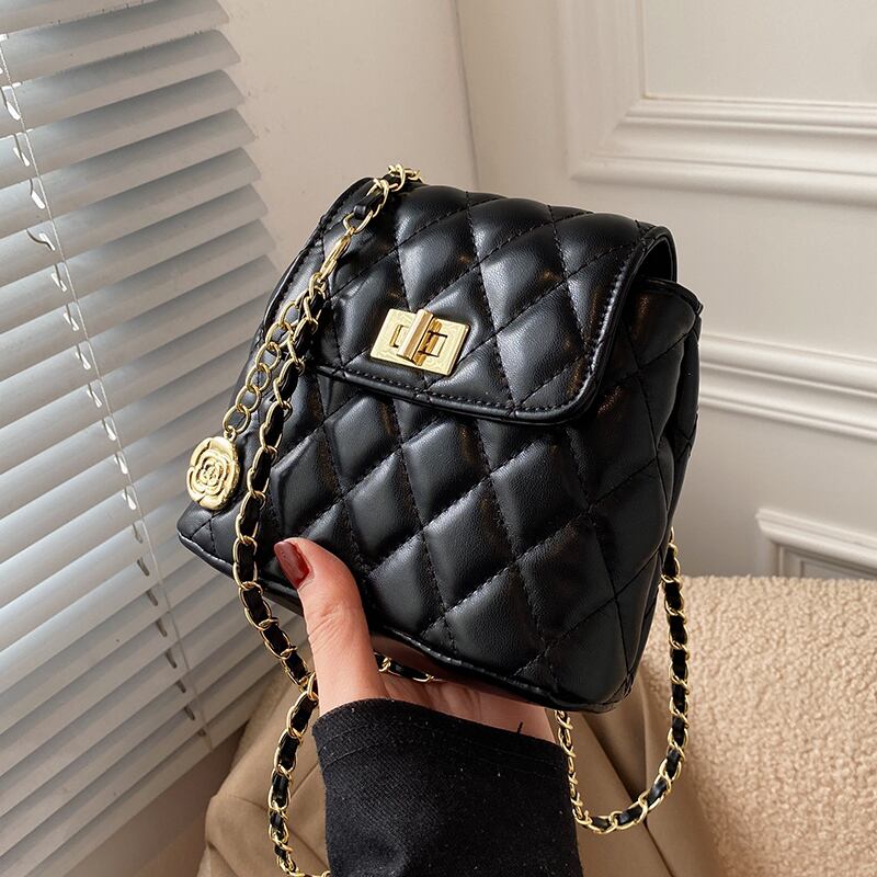 ブラックオータムウィンターチェーン ショルダーバッグ 秋物 冬物 メッセンジャーバッグ 手作りハンドバック5871572011