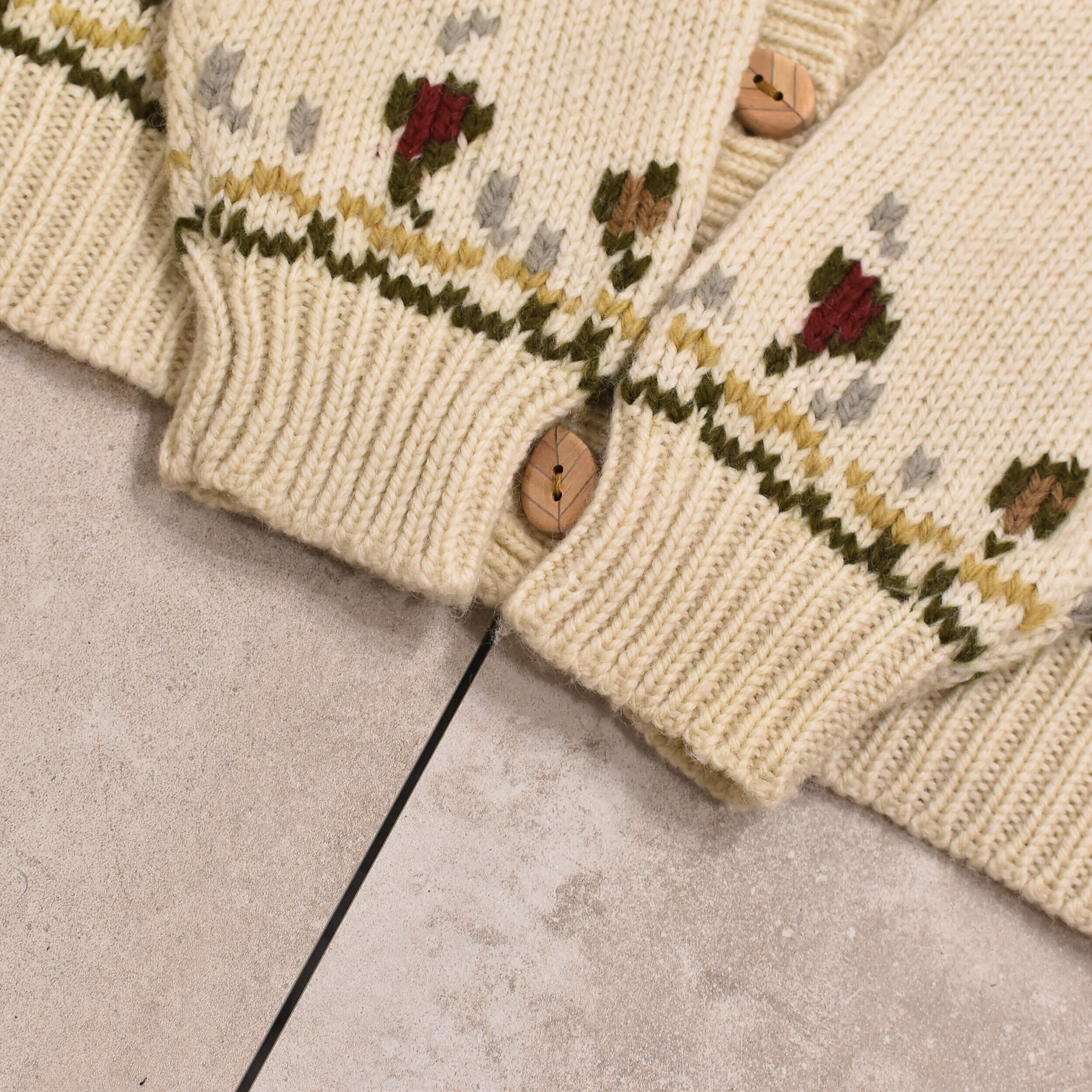 80s～ Flower design cardigan Jp vtg | 古着屋 grin days memory