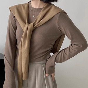 crew neck side gathered tops N30065