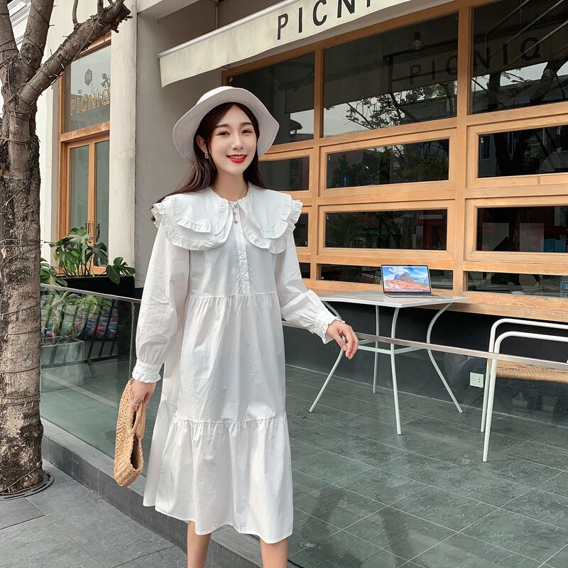 【新作】【送料無料】 マタニティウェア2020秋と冬の新しい綿とリネンの人形の襟のドレスミドル丈のドレス産後の母乳育児-アリババ コットン オータム 秋物 ウィンター 冬物 expec280799584078