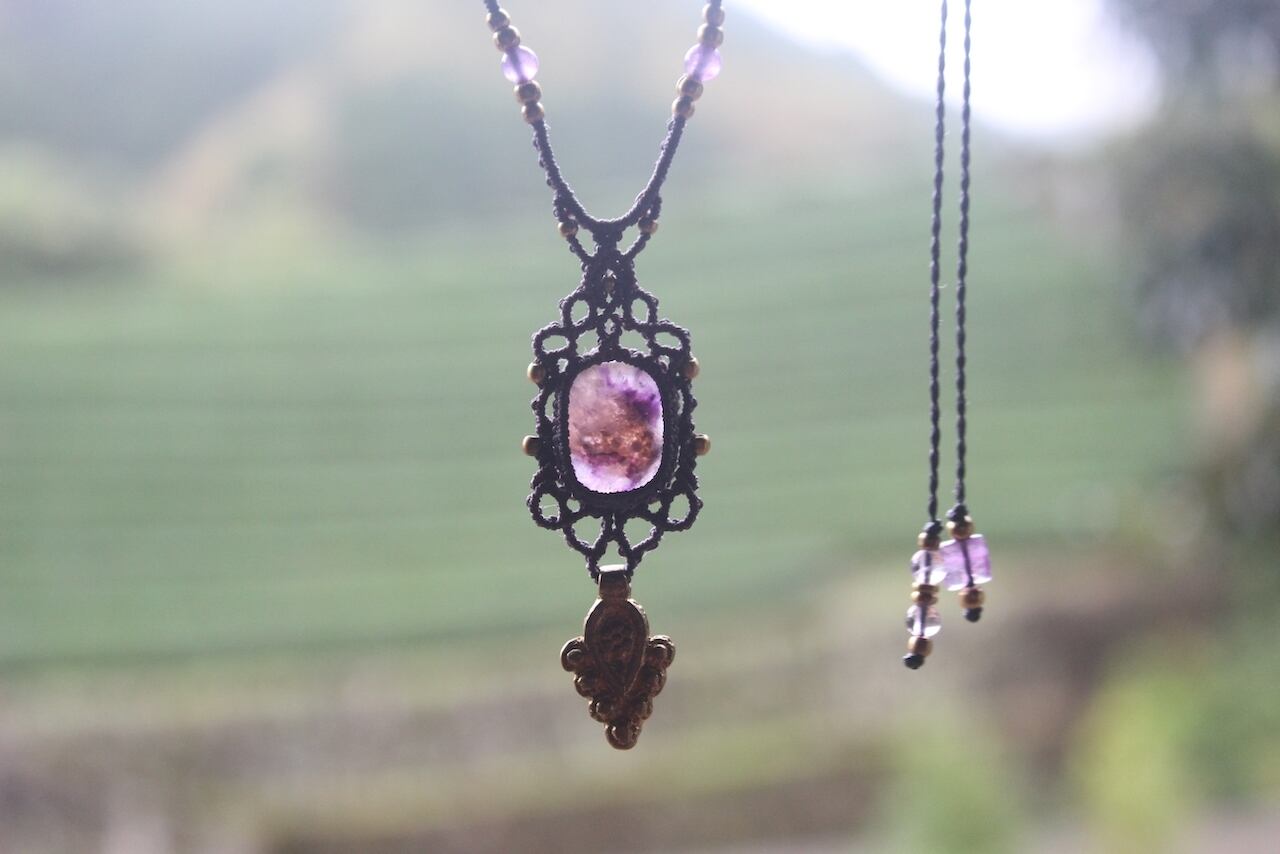 Trapiche amethyst  micro macrame necklace