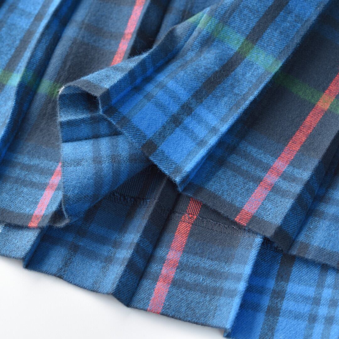 LinenYa リネンや プリーツスカート・ブルー 温かみの有る起毛が施されたプリーツスカート