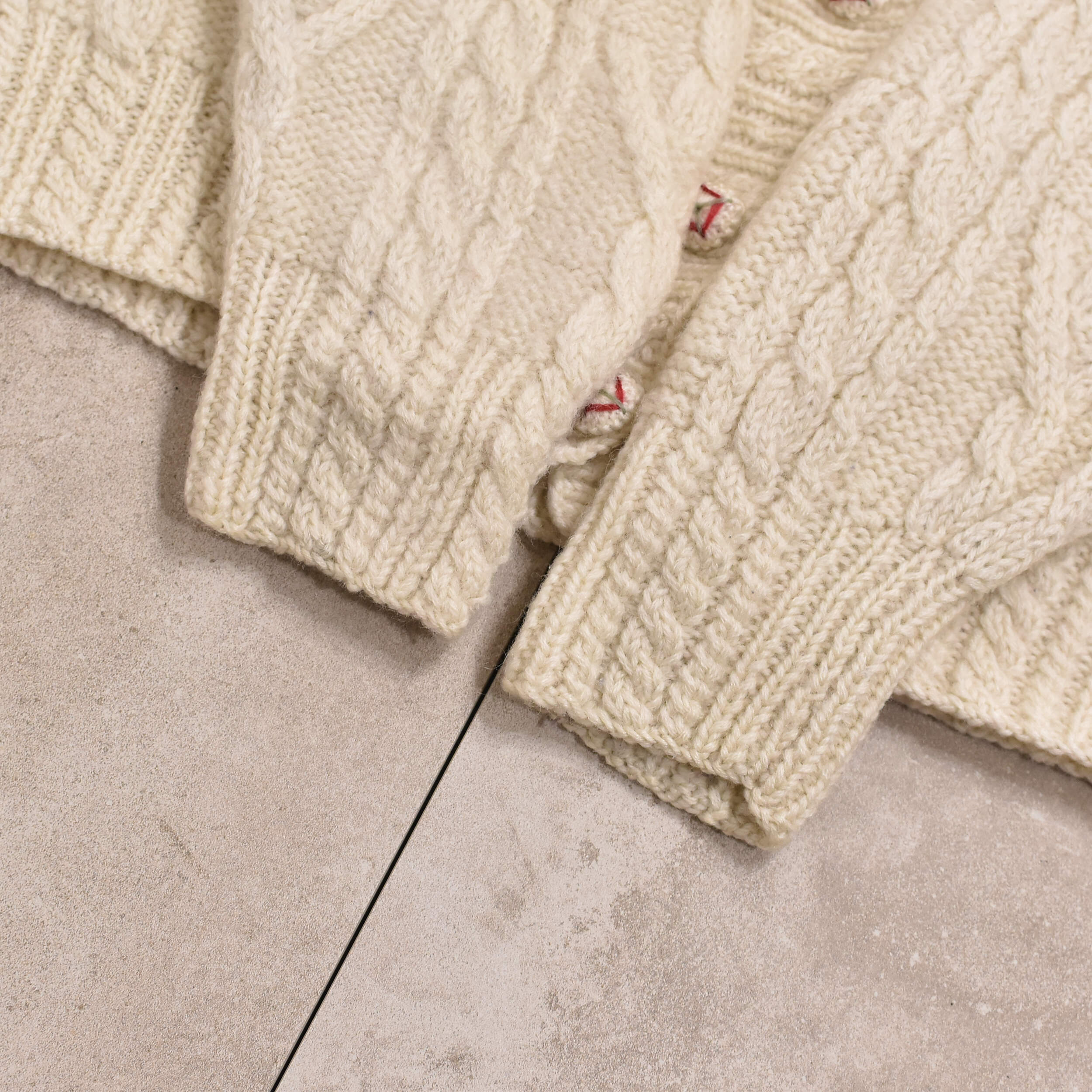 80s～ Flower design aran knit cardigan | 古着屋 grin days memory