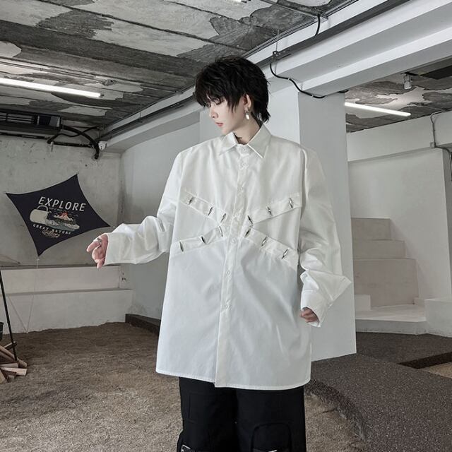 予約販売】シャツ 長袖 シンプル 無地 クロス ベーシック モノトーン