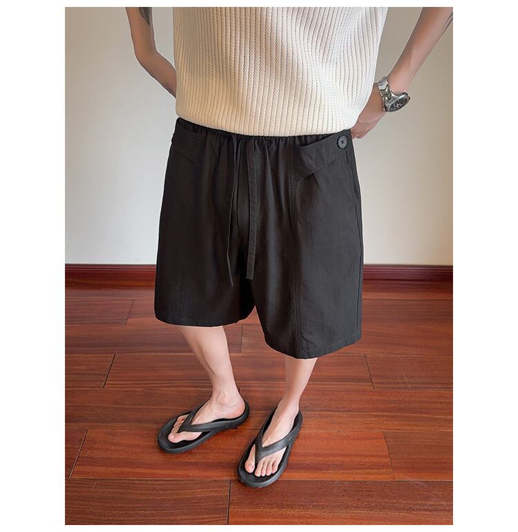 メンズ 膝丈ショートパンツ ドローストリング ルーズフィット