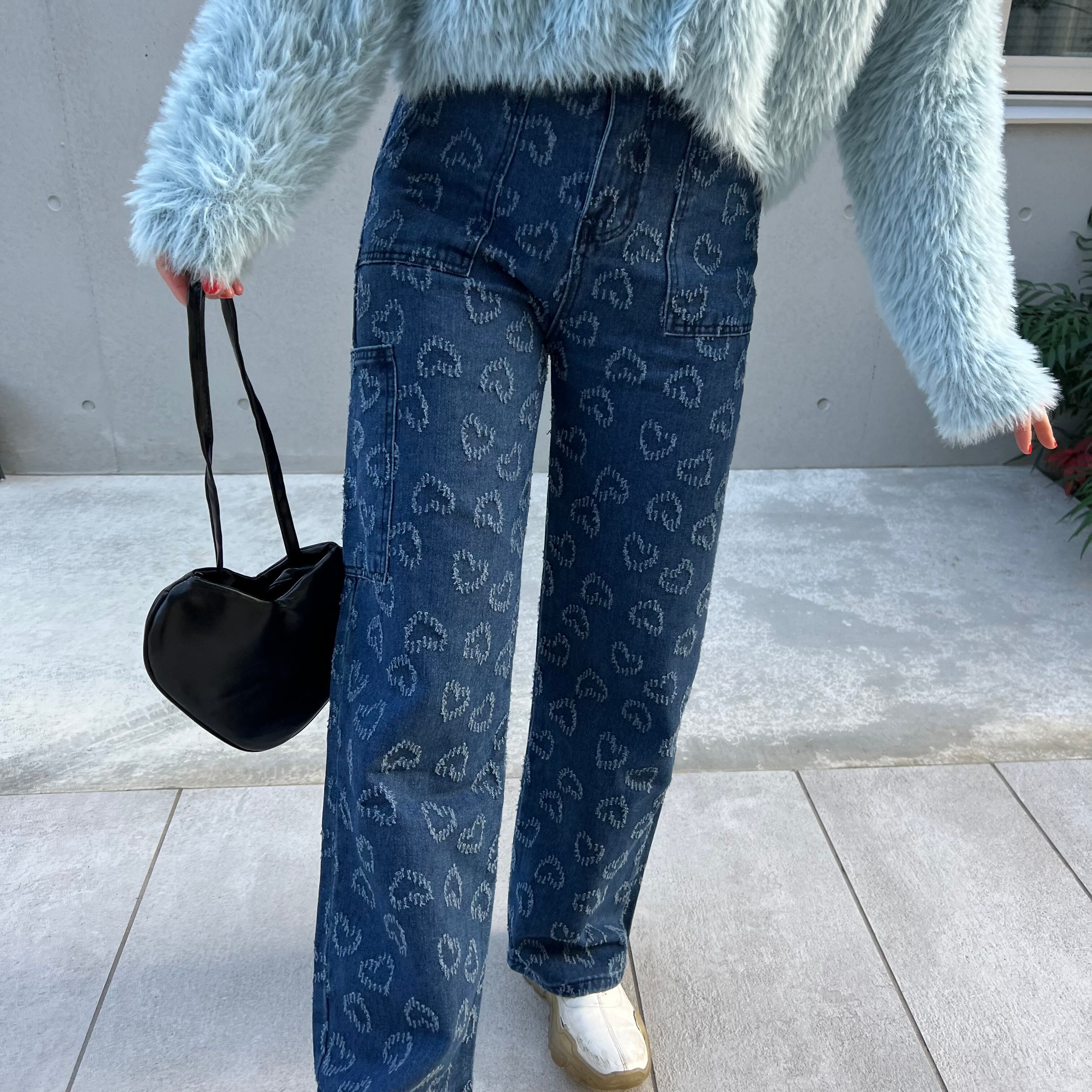 heart stitch high-waist denim pants_LN0999