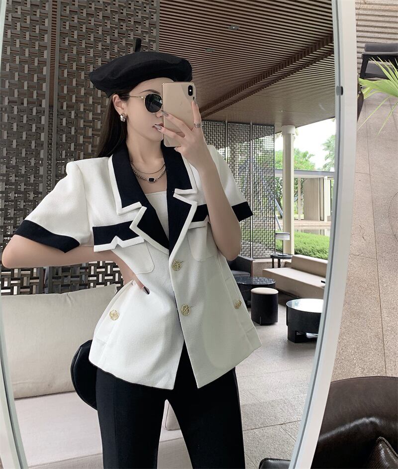 ジャケット サマー薄手スタイル半袖スリーブトップス ショート ハーフスリーブ ストリート 夏物 ブラックストロベリース51280076442