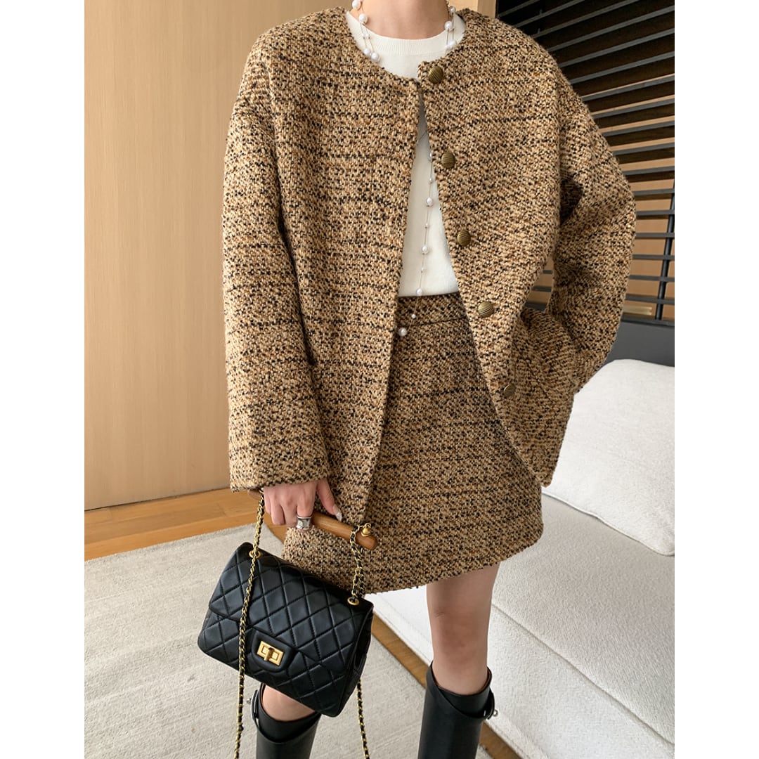 Tweed-Style Jacket & Skirt Set