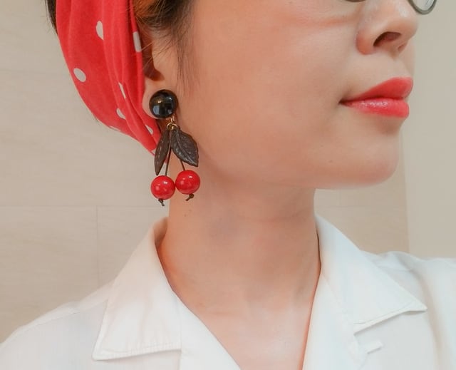 ヴィンテージスタイルチェリーピアス・イヤリング Vintage Cherry Drop