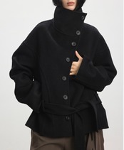 カシミヤ混ウール ハイネックショートコート