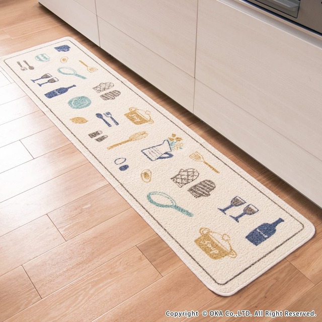 オカ(OKA) ビストロ キッチンマット 約45cm×180cm ブルー (台所マット 日本製 すべり止め)