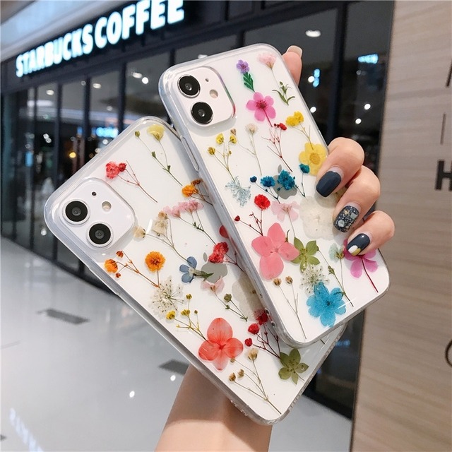 iphone X 11 12 シリーズ ドライフラワーがかわいいクリアシリコンケース♡