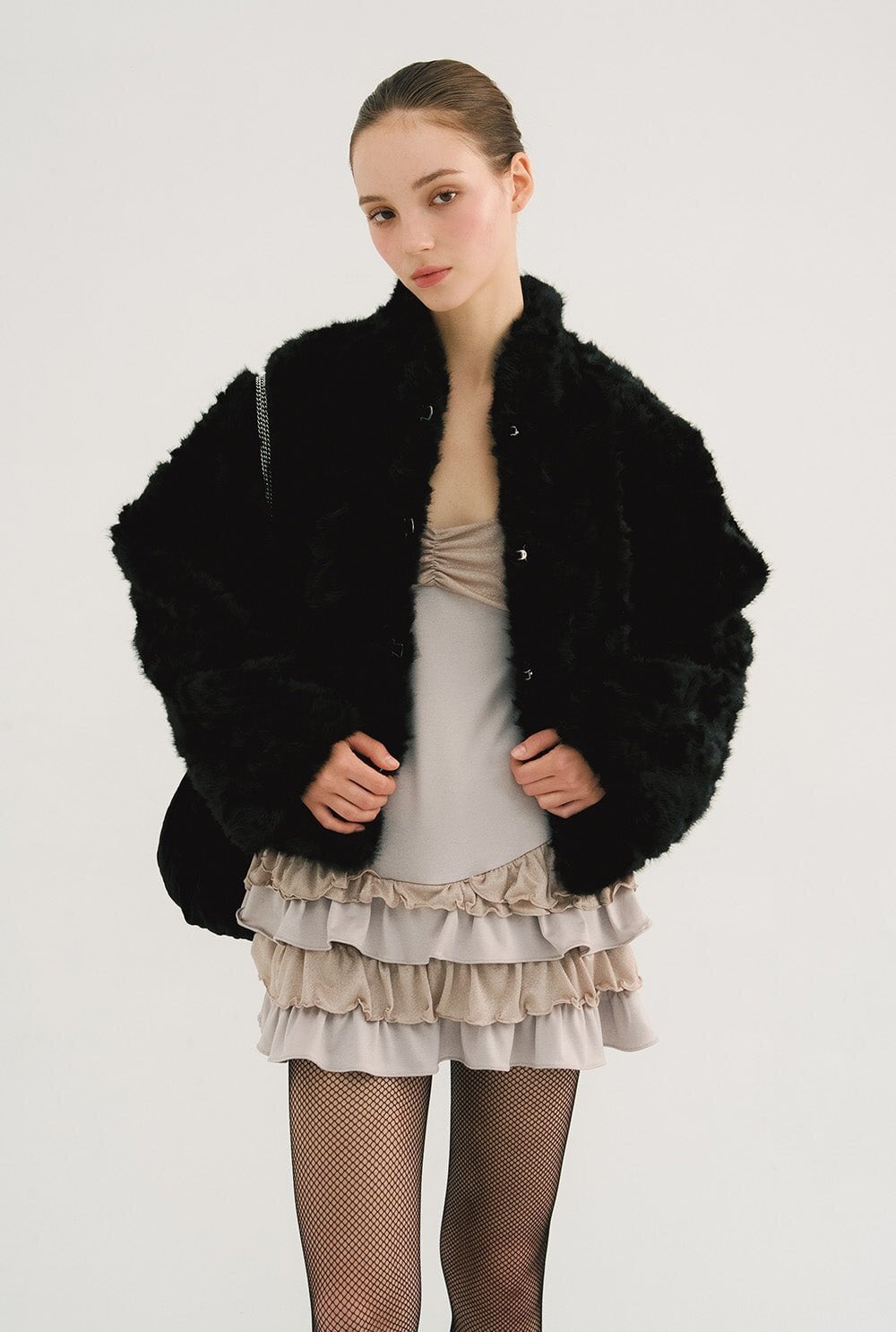 threetimes] Ribbon tie fur jacket (black) 正規品 韓国ブランド 韓国