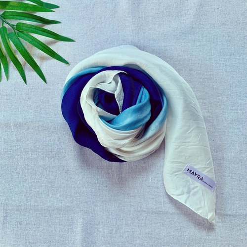 【Unisex】藍染シルクスカーフ・3色・日本製シルク・大判