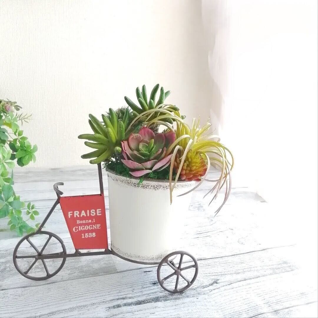 置型】自転車型ポットのフェイク多肉寄せ植え 人工観葉植物 フェイク