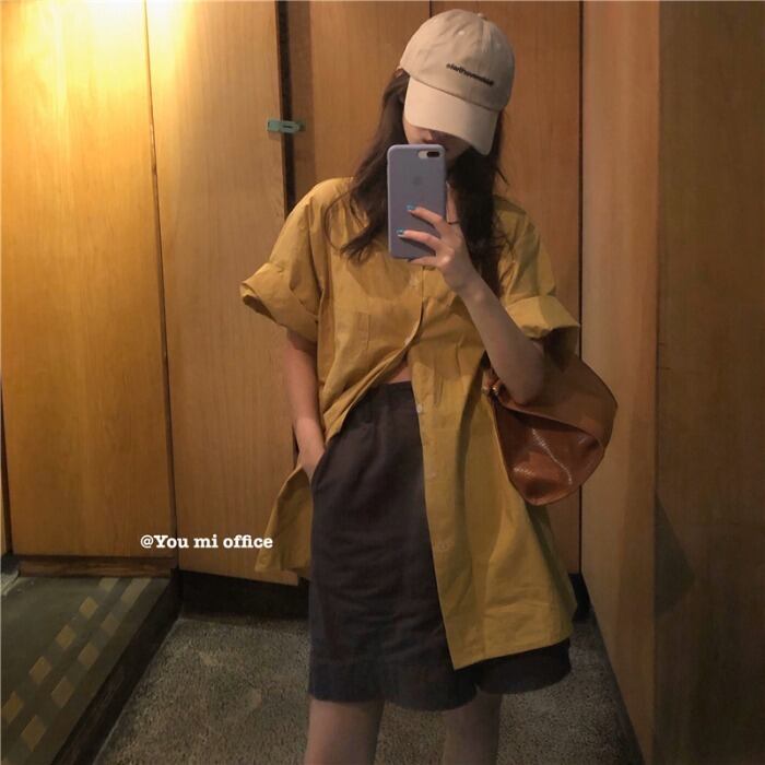 スタンダードイエローシャツ レディースルーズジャケット サマートップス レトロ 夏物 モンロー91806461603