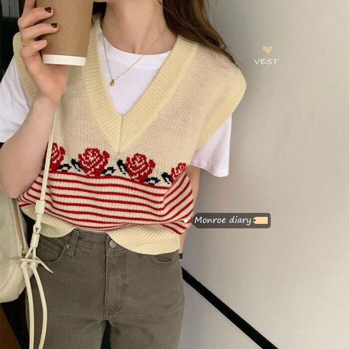 スタンダードセーター Vネックニットスプリングルーズショートトップス レトロ 春物 モンロー20985488413