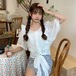 ✞ シャツブラウスきれいめ☆ラウンドネックスリーブラッフルレースショートトップス レースアップ ステッチ ✞ゴスロリ SM ミリ 甘ロリ クラロリ 和ロリ エレガント 黒ロリ 姫ロリ 華ロリ BB-BB1858625