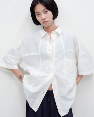 1980-90s asymmetry cotton linen wide shirt