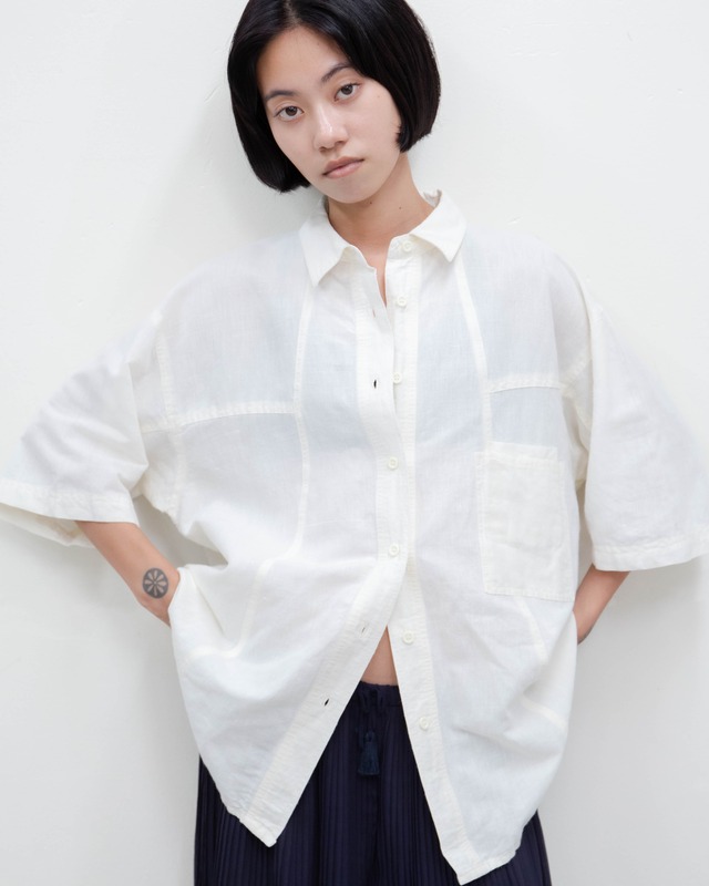 1980-90s asymmetry cotton linen wide shirt