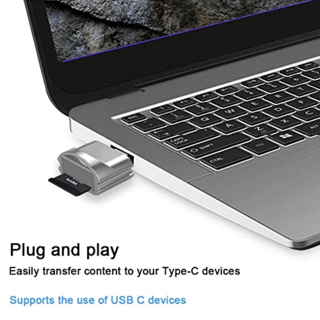 SD/マイクロSDカードリーダー、USB-C to Micro SD SDXC SDHC OTG USBメモリアダプタ TF Type C Memory Card Reader for Galaxy, Huawei, タブレット, PC, MacBook(シルバー)