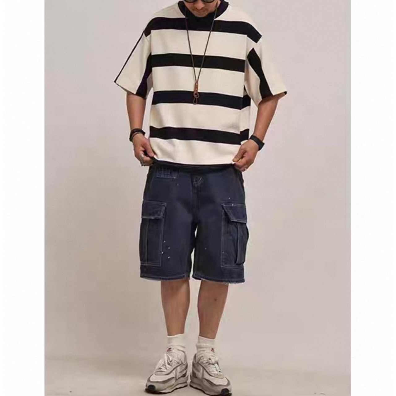 Wide stripe half sleeve tee 1028 - 10