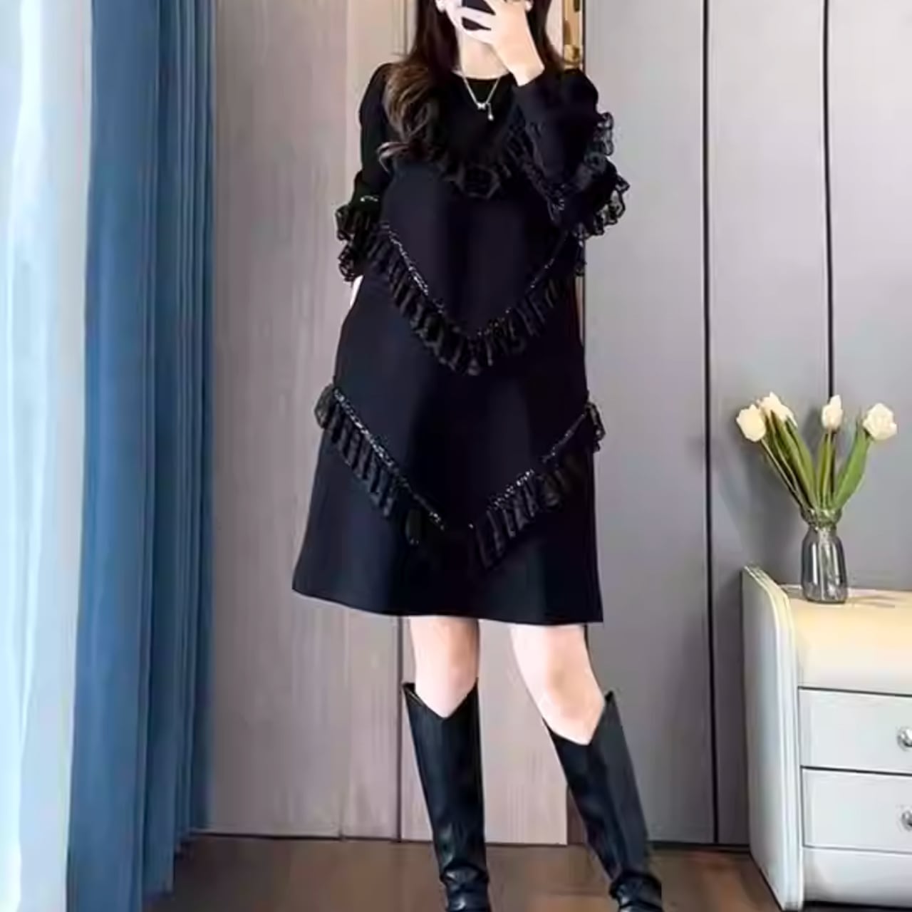 Frill Long A-line Onepierce L00652