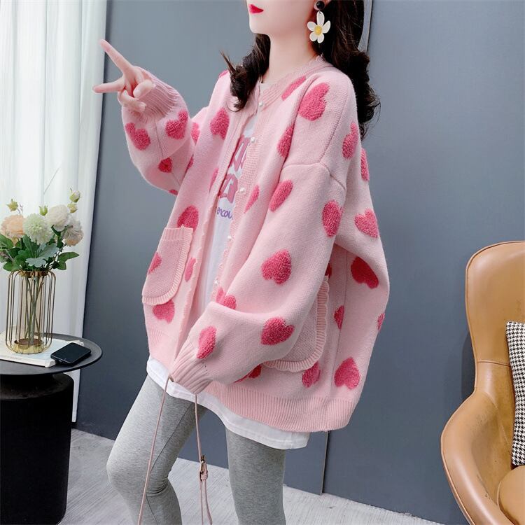 【outer】ハート柄ニットカーデ M26963