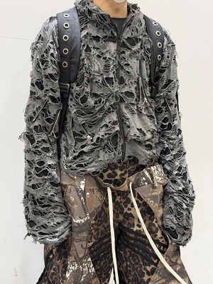 【CODONA SELECT】クラッシュダメージ加工 × マルチジップ クロップドジップジャケット
