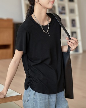 ドローストリングサイドギャザーTシャツ 2color A1084