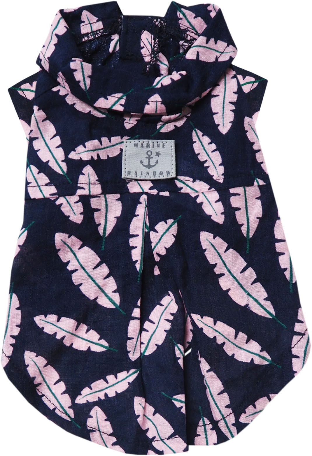 【ドッグウエア】 リーフプリントシャツ ホワイト/ネイビー