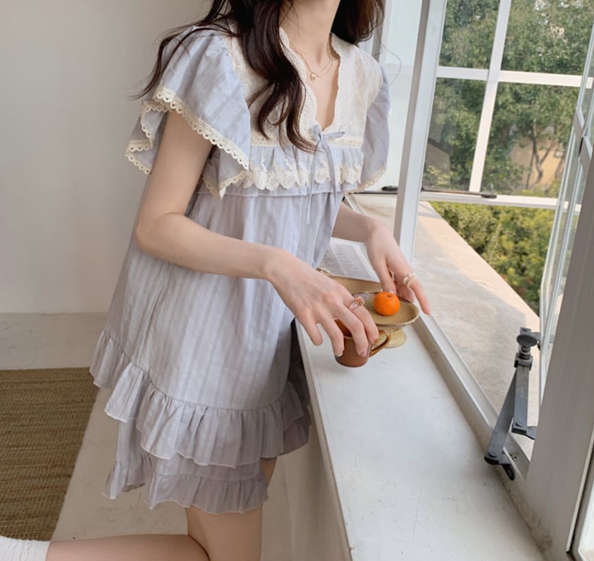 パジャマセット リボン 可愛い 寝間着 ツーピース ルームウエア - 通販