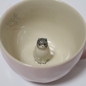 Figurineフィギュリン　陶磁器 3D ねこ  マグカップピンク