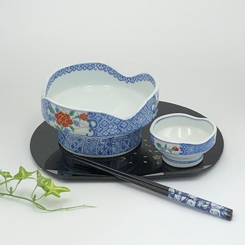 アウトレット品　有田焼　染錦唐草牡丹高台向付　千代口セット